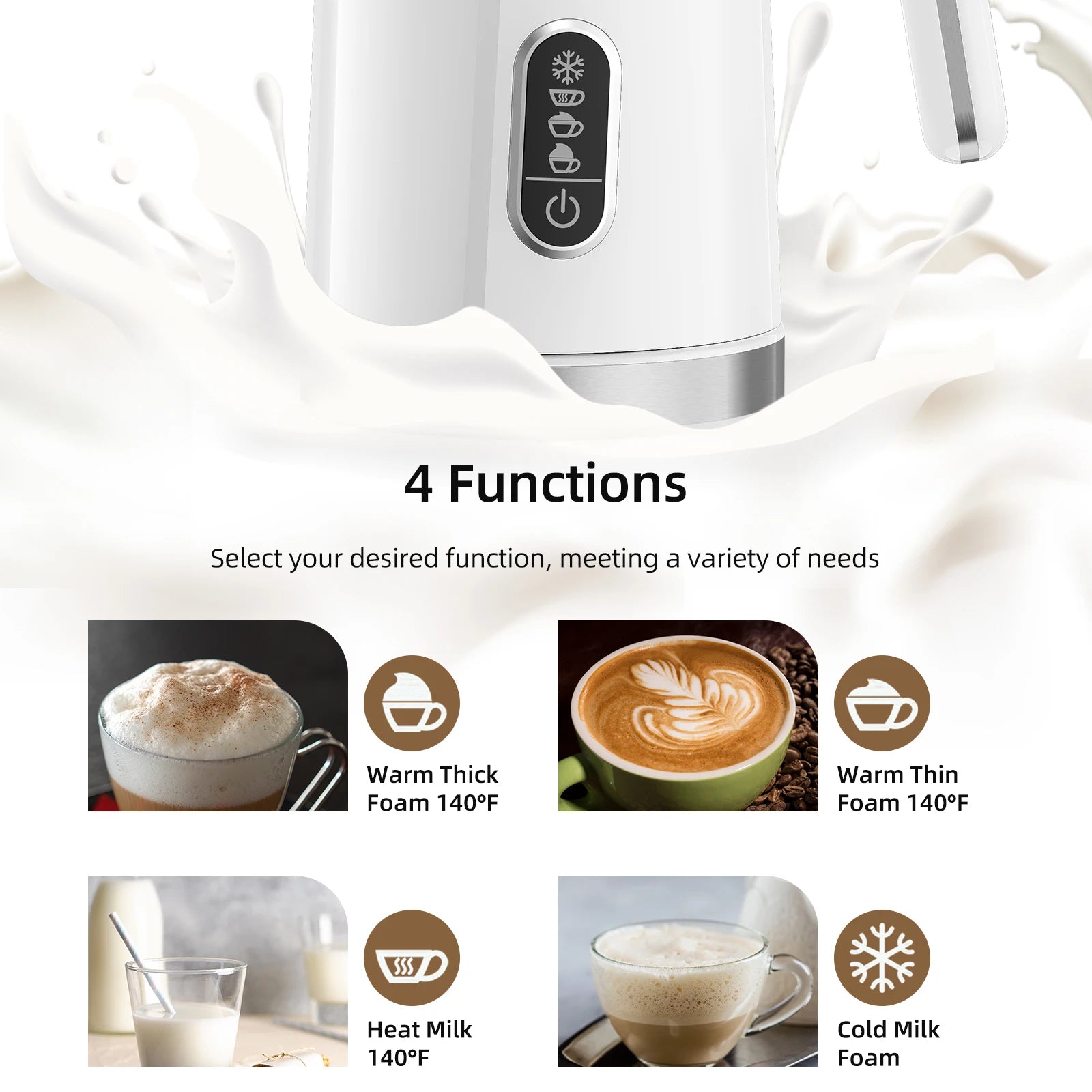 BioloMix,4 in 1 Automatic Hot and Cold Milk Frother Warmer for Latte, Foam Maker, Hot Chocolates, Cappuccino.