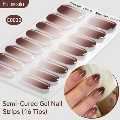 Harunouta Gradient Semi Cured Gel Nail Sticker Long-Lasting UV Nail Sticker UV/LED Extension Gel Nail Foil Gel Polish Full Cover