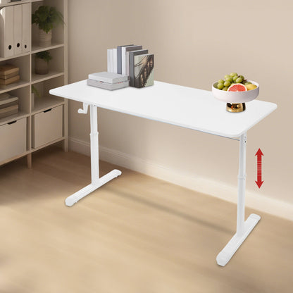 Höhenverstellbarer Schreibtisch, Heimbüro, Schreibtisch, manuell höhenverstellbarer Stehschreibtisch, weiß, 65–90 cm, höhenverstellbar