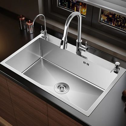 304 Stainless Steel Kitchen Sink Farmhouse Above Counter Undermounter Single Wash Basin with Gourmet Faucet Drain Accessories