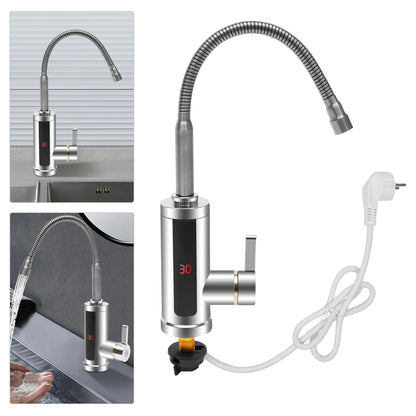 Kitchen Faucet with 360° Rotating Outlet, Hot & Cold Water Adjustment, Stainless Steel Pipe & LED Temperature Display