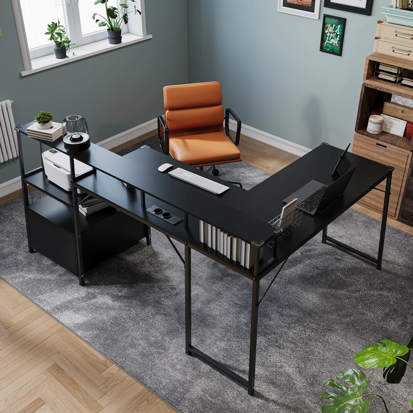 Devoko Eckschreibtisch 168×120cm, L-Schreibtisch mit Stauraum, Eckschreibtisch Schublade mit Steckdose und USB-Ladeport