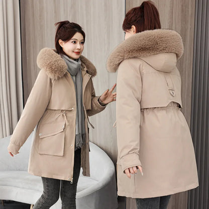 Winter dame Winter Stepp Mantel Abnehmbare Futter Pelz Kragen Gürtel Parka Jacke Für Frauen Verdickt Thermische frauen Mantel.