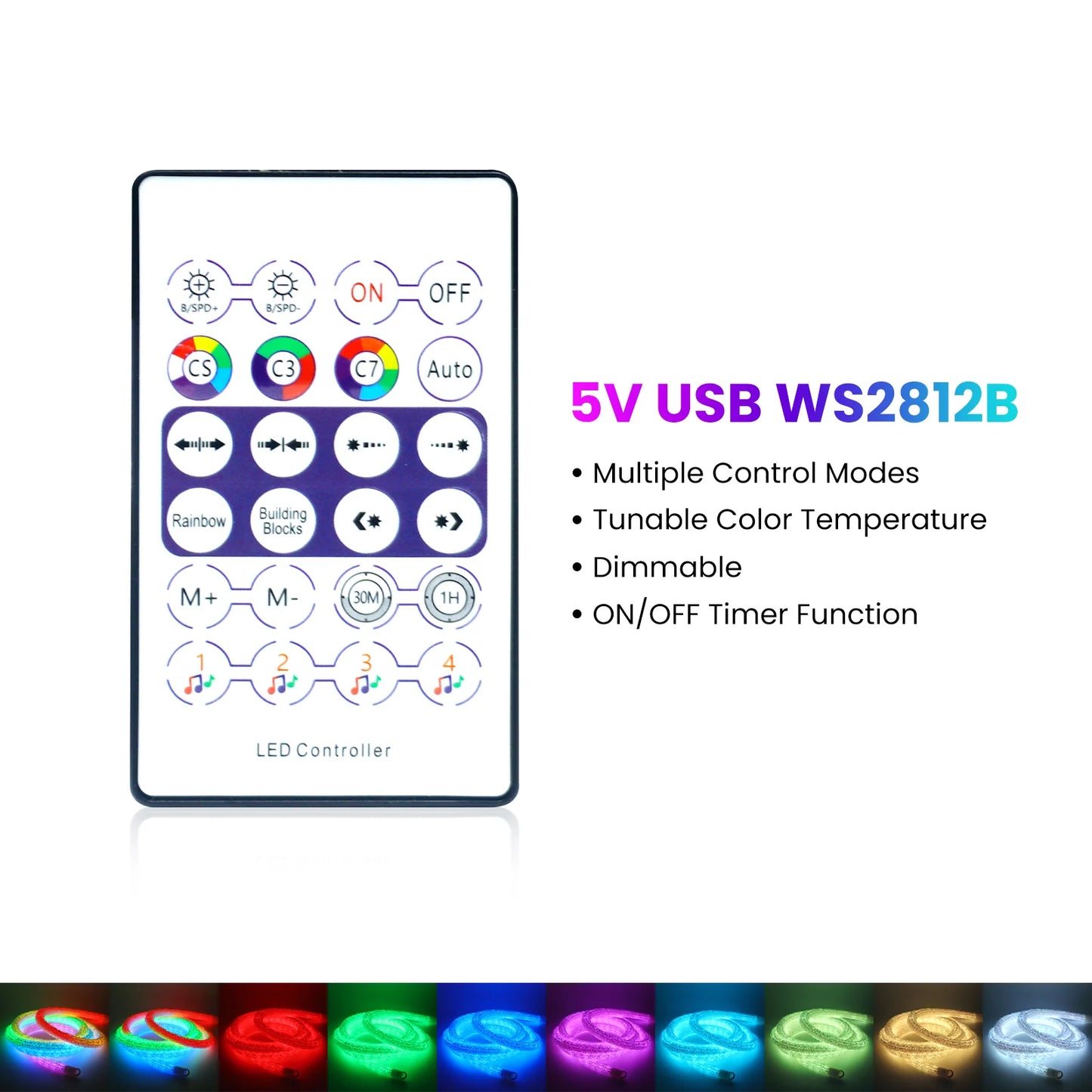 DC5V USB RGB LED Round Neon Light Strip Music Sync Control with App/Remote Addressable Lamp IP67 Waterproof for Indoor Outdoor.