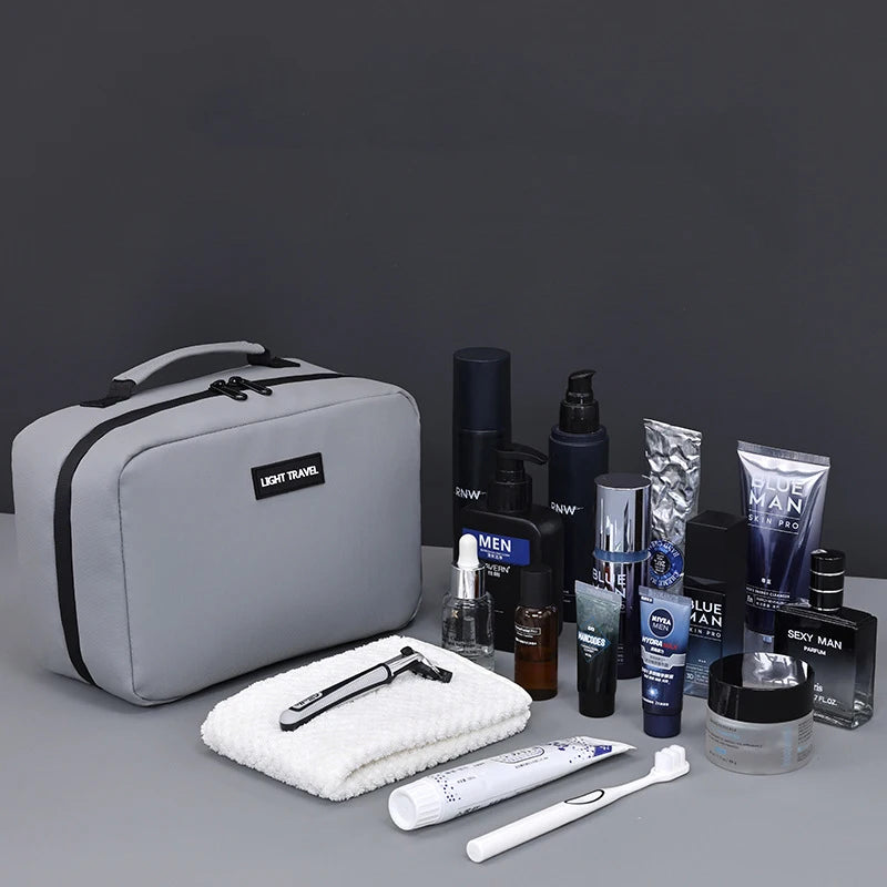 Men's Makeup Bag Waterproof Material Toiletry Bag Large Capacity Cosmetic Organizer, Portable Travel Essential Storage Bag.