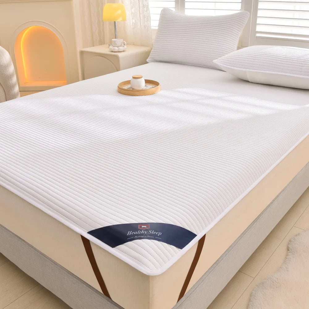 1pc Striped Waterproof Mattress Protector, Comfortable Mattress Cover, Soft and Breathable  for Single/Double Beds.