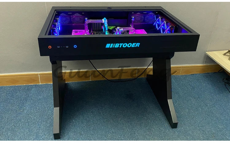 Computergehäuse für große Spieler, All-in-One-Tisch, hochwertiger Desktop, vollständig transparent, großes Gehäuse, cooler wassergekühlter Sci-Fi-Spieltisch