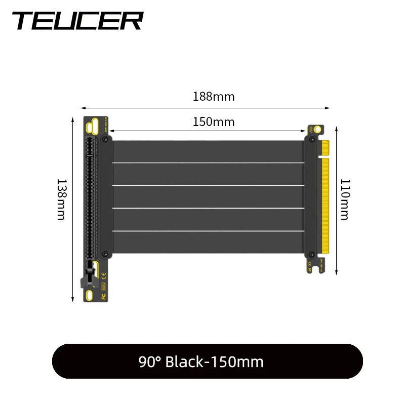 TEUCER PCI-E 4.0 X16 Riser Cable Video Card Extension Shielded Flexible 90° Mounting GPU Extension Cord Black/White.