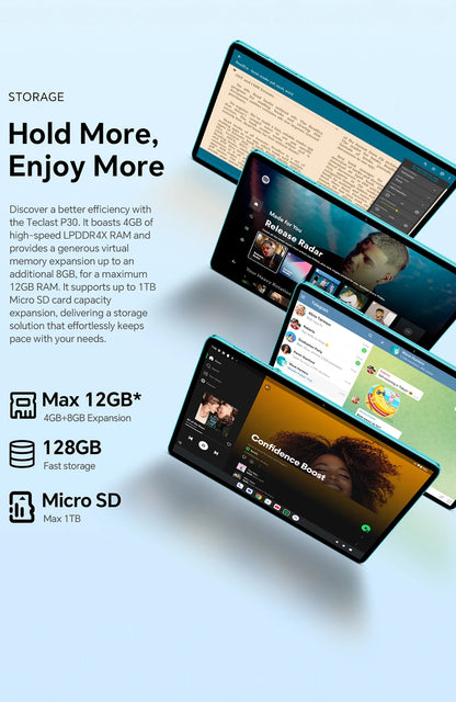 Teclast P30 Android 14 Tablet, UNISOC T606 Octa Core, 10.1" IPS, Max 12GB RAM, 128GB ROM, 6000mAh, 5MP AI Camera, Face Unlock.