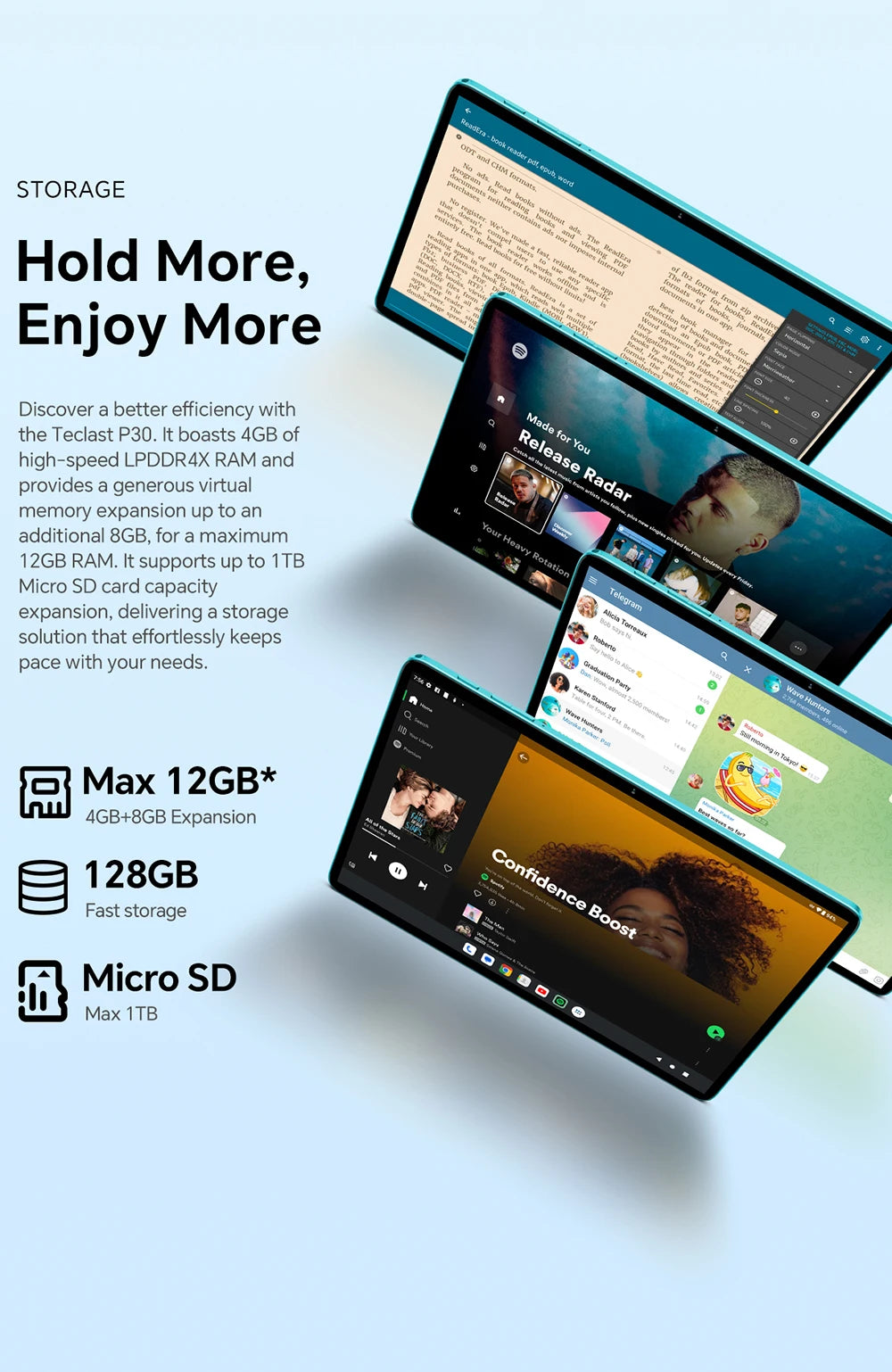 Teclast P30 Android 14 Tablet 10.1" IPS, Max 12GB RAM (4GB+8GB Expansion), 128GB ROM, UNISOC T606, Dual Cameras, Face Unlock.