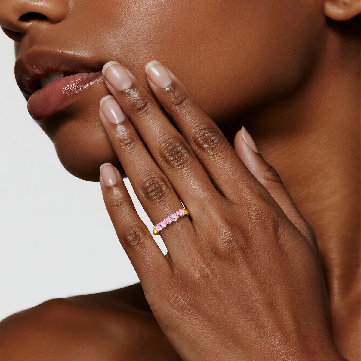 14K Gold Filled Pink Moissanite Rings 5 Stone D VVS1 for Women Man with 1/20th 14 Karat Gold Engagement Wedding Jewelry.