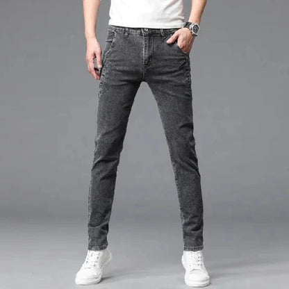 2024 New Men's Skinny Jeans Blue Gray Cotton Elasticity Straight Pencil Foot Slim Fit Fashionable Casual Denim Long Pants Male