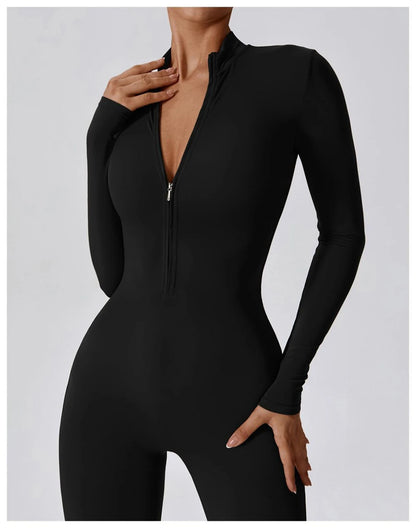Womens Jumpsuits Long Sleeve Yoga Slim Fit Stretch One Piece Romper Sexy Fitness Female Basic Sportwears Tight Zipper Ladies.