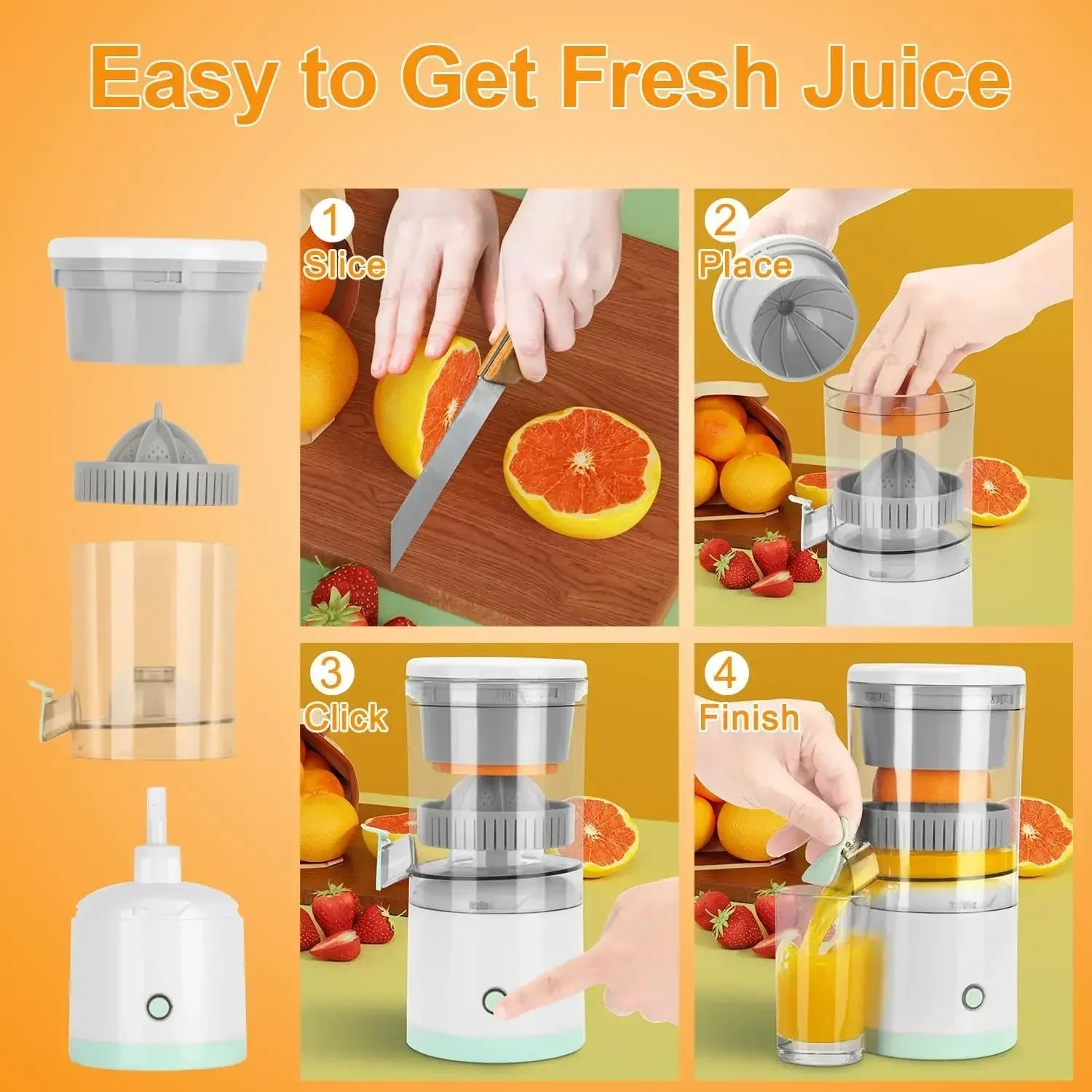 Portable Electric Juicer USB Charging Orange Lemon Fruit Blender Mini Household Juice Squeezer Mixer Citrus Juicer for Travel.