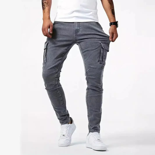 Neue Jeans Herren Seitentasche Skinny Jeans Schlank Einfarbig Hohe Taille Denim Bleistift Hosen Sommer.