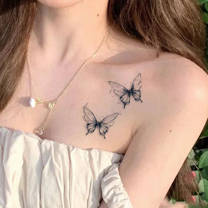 1/6pcs Black Butterfly Fake Tattoo Waterproof Temporary Tattoo Stickers Leg Arm Hand Foot Body Arts Magic Flower Texture Sticker.