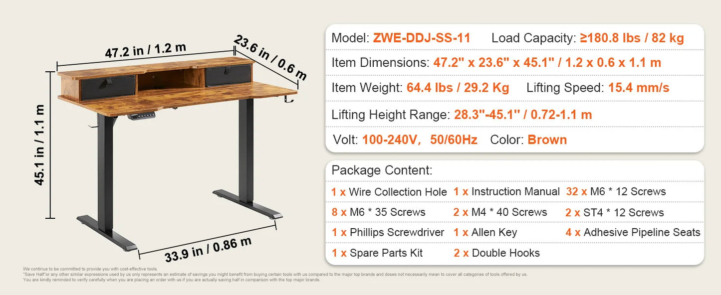 SucceBuy Elektrischer Stehpult, höhenverstellbarer Stehpult mit doppeltem Schutzsystem, hohe Tragfähigkeit für das Heimbüro