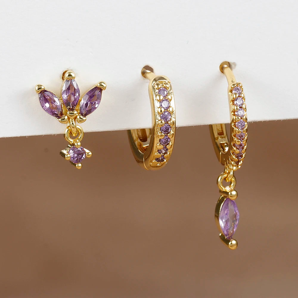 3PCS Fashion Horse eyes Pendant Piercing Earrings Set For Women Stainless Steel Zircon Ear Studs Earring Trendy Jewelry aretes.