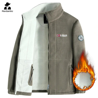 Outdoor Ski Fleece Jacket Men's Autumn And Winter Brand Thick Very Cold Plush Lapel Coat Casual Snow Windproof Sweatshirt Jacket