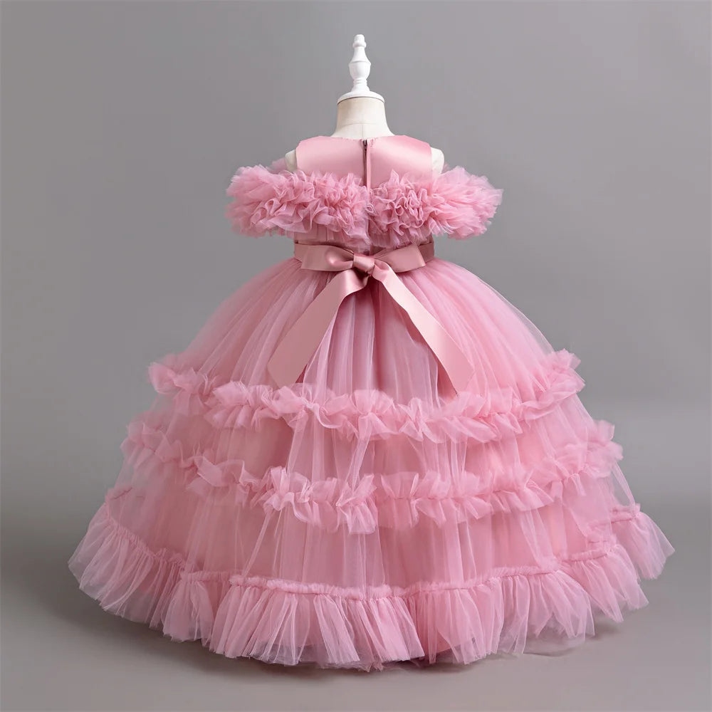 Neues elegantes Kleid für Mädchen, Blumenhochzeit, Hochzeit, langer bestickter Panto-Rock, 4–12 Jahre altes Klavier-Performance-Mädchenkleid.