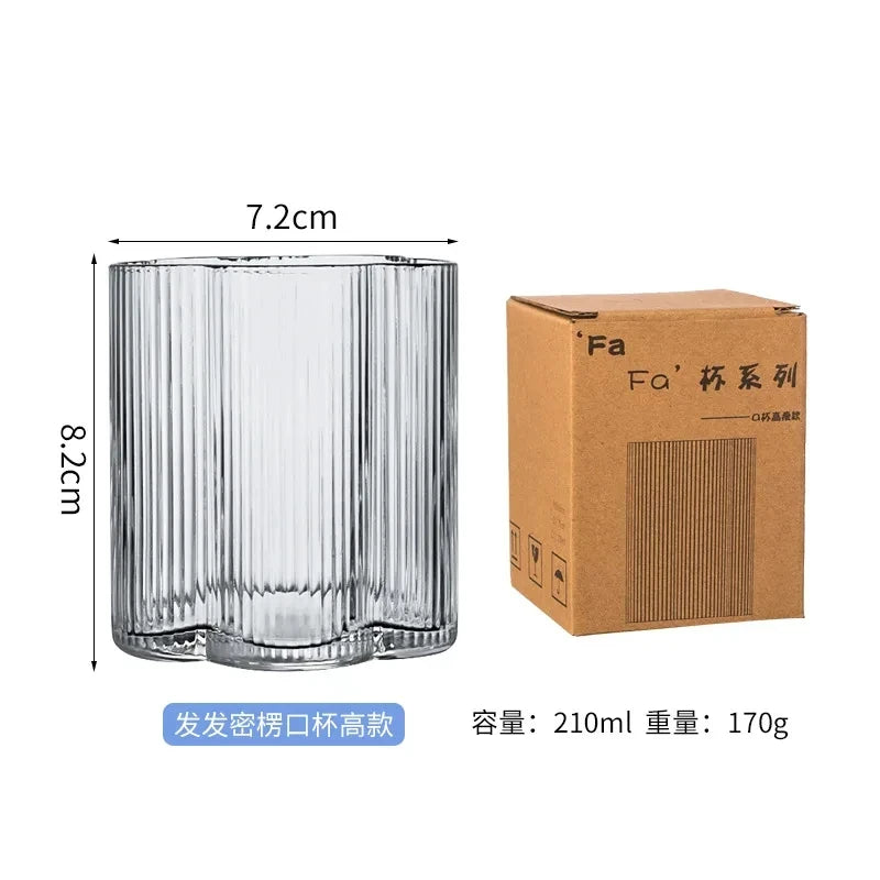 Clear Ice Cream Glass Whiskey Red Wine Glass Cup Flower Stripe Glass Mug Vintage Iced American Coffee Mug Home Stacked Cup