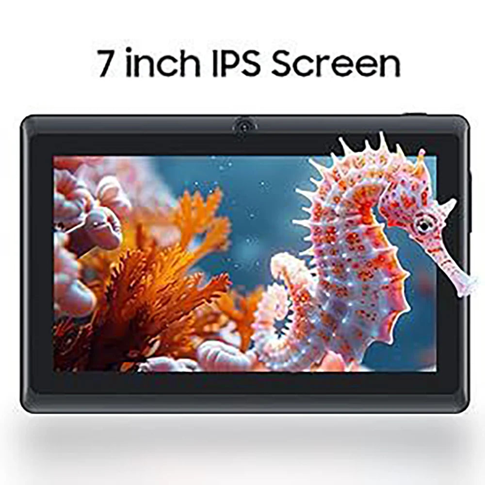 Children's 7-inch Touchscreen Tablet with Cartoon Character Design Supports Wi-Fi and Bluetooth Expandable Memory up to 128GB.