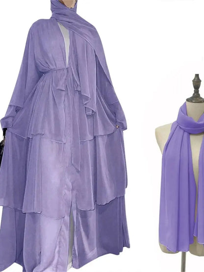 Summer Open Chiffon Khimar Kimono Abaya Dubai Luxury 2024 Muslim Sets Modest Kaftan Hijab Dresses For Women Islam Kebaya Damen