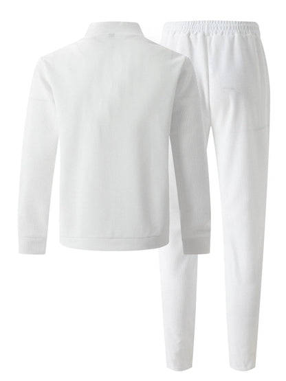 2025 new spring and autumn men stand collar solid color baseball casual Waffle full pants two men's suit men's wear.