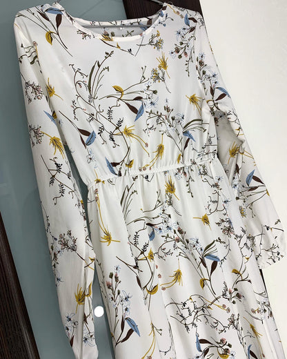 Frühling Sommer Frauen Maxi Kleider Casual Volle Hülse Floral Gedruckt Oansatz Frau Bohe Strand Party Lange Kleid Mujer Vestidos.