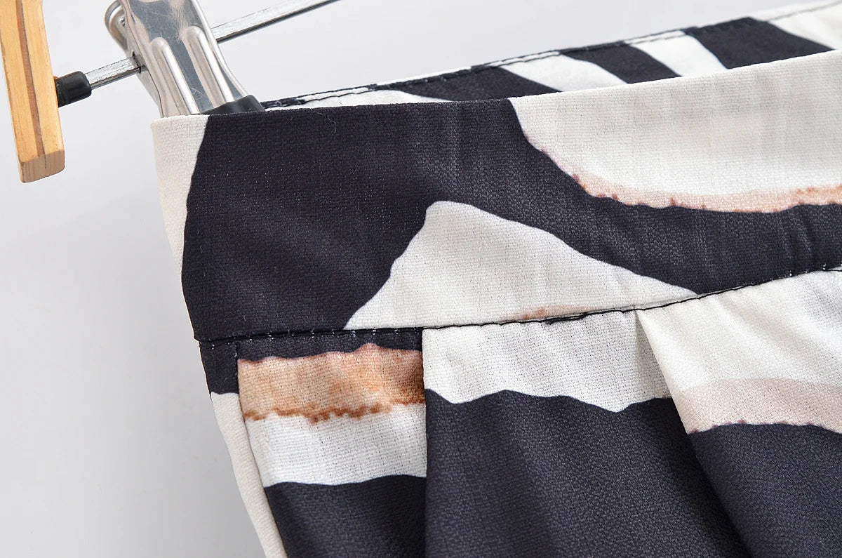 HH Women Pants Suit Fashion Zebra Stripes Single Breasted Sexy Sleeveless V-Neck Top+High Waist Zipper Casual Wide Leg Pants