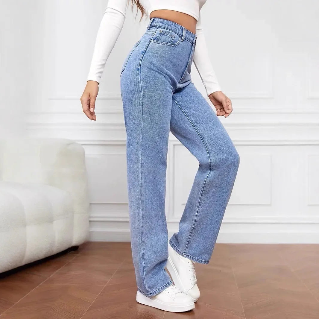 High Waist Floor-Length Deep Blue Wide Leg Jeans Women's Loose Slimming Style Trendy Korean Version Casual Fashionable.