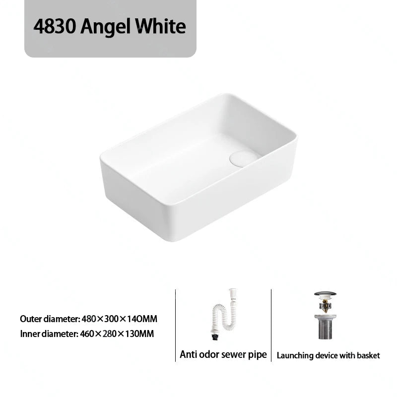 Luxuriöses Keramikgefäßwaschbecken, quadratisches Badezimmerwaschbecken, Arbeitsplatte, Kunstwaschbecken für Waschtischplatte, Keramik-Badezimmerwaschbecken für den Heimgebrauch