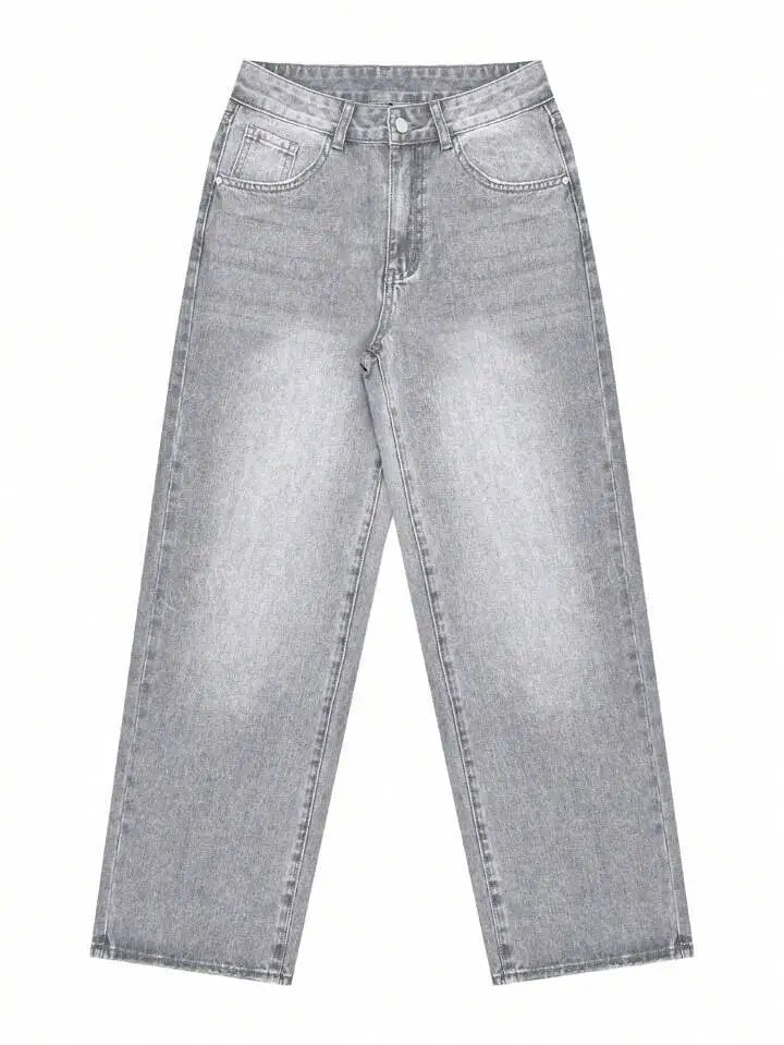 Jeans Women Straight Pants Denims Washed High Waist Distressed Pockets Female 2025 Streetwear Vintage Full Length Trousers.