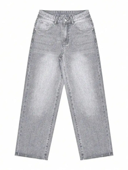 Jeans Women Straight Pants Denims Washed High Waist Distressed Pockets Female 2025 Streetwear Vintage Full Length Trousers.