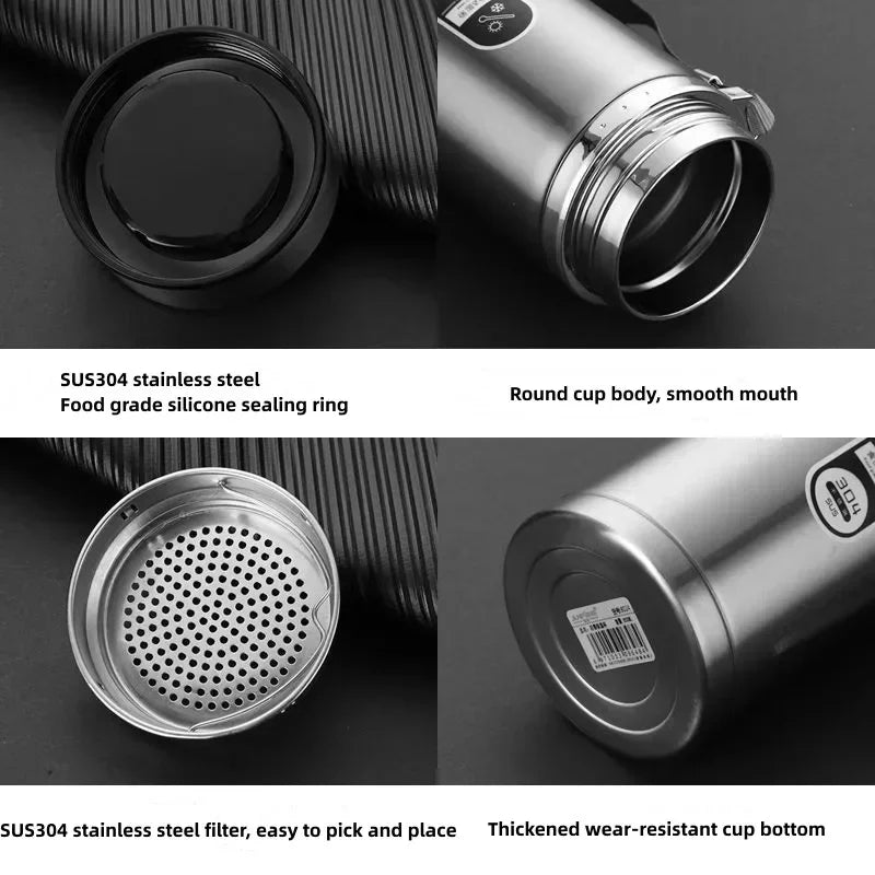 800ML-1L Stainless Steel Thermos Bottle 304 Tea Bottle Car Vacuum Bottle with LED Temperature Display Portable Drinking Cup.