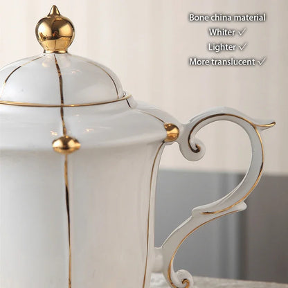 Gold Pearl Bone China Coffee Set British Porcelain Tea Luxury Ceramic Pot Creamer Sugar Bowl Teatime Teapot Cup Mug.