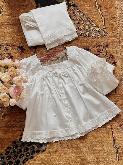 Sweet Spring Autumn Pure Cotton Women's Long Sleeve Pajama Set Loose Female Sleepwear Suits Royal Pyjama Home Wear Plus Size