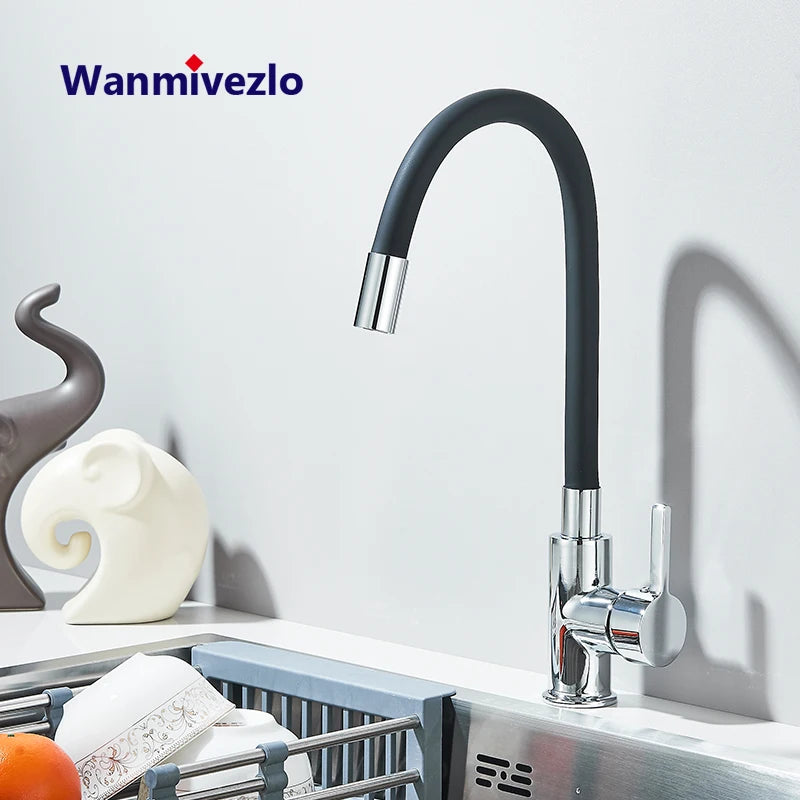 Kitchen Sink Faucet Flexible Water Pipe 360° Rotation Single Handle Deck Mount Cold Hot Water Mixer Water Tap