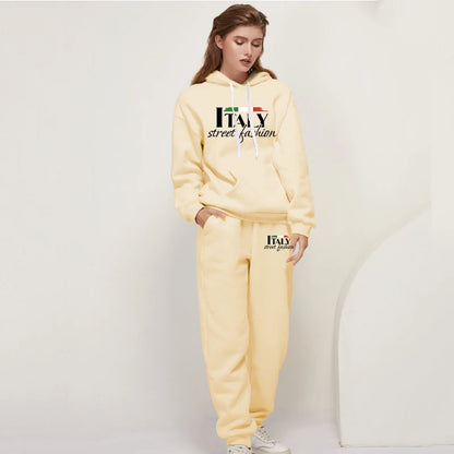 Womens Pants Suit Print Casual Hooded Sweatshirt Set Sports Jogging Woman Clothing AutumnWinter Office Home Tracksuit Street y2k.