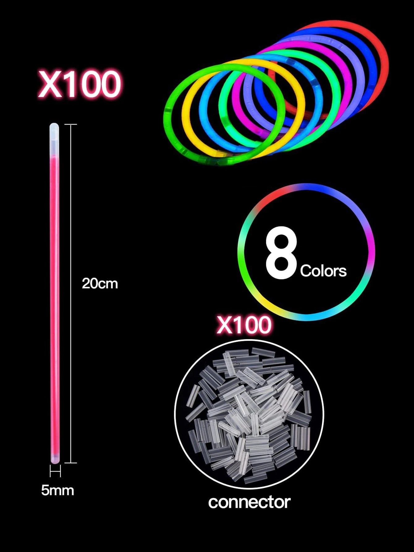 Leuchtende bunte Leuchtstäbe, fluoreszierend, leuchtend im Dunkeln, DIY-Armband, Halskette, Leuchtstab, Geburtstag, Hochzeit, Partyzubehör.