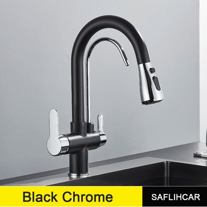 Antique Kitchen Sink Pure Faucet Pull Out Spout Hot Cold Mixer Taps Deck Mount Hot Cold Mixer Taps Purification Kitchen Crane