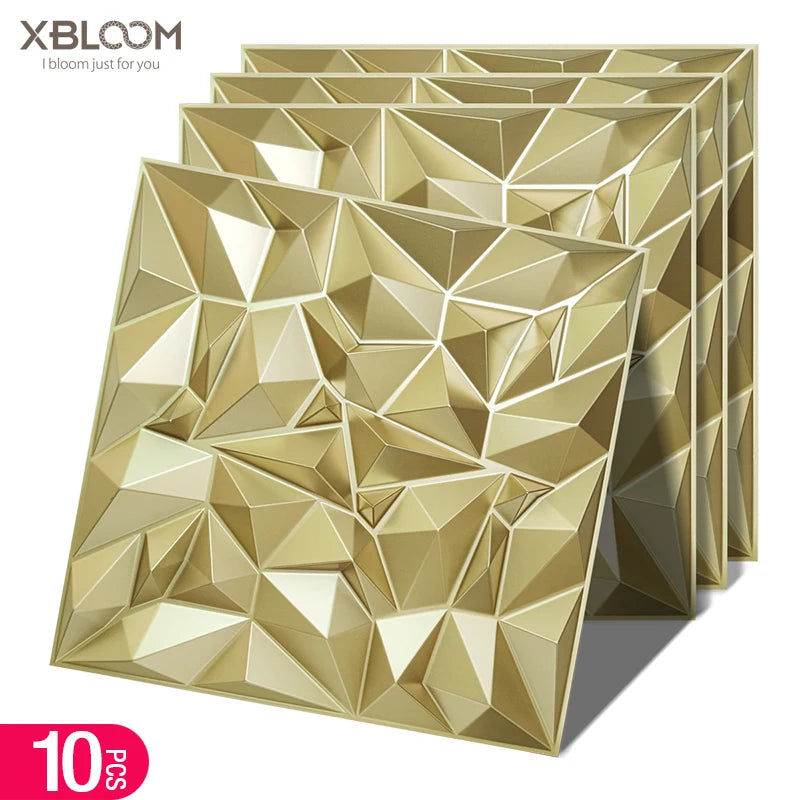 10pcs Diamond Design Decorated 3D Wallpanel, 30cmx30cm Matte White/Black/Golden, Diy Home Decoration Wallboard Wall stickers