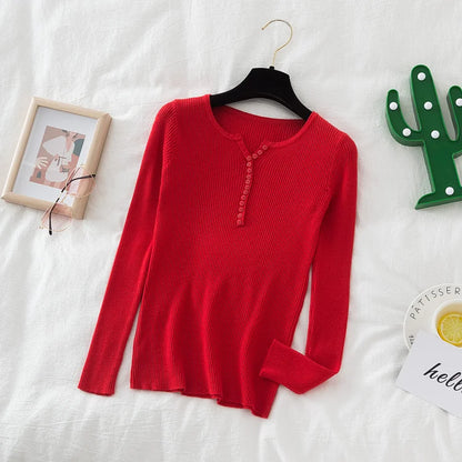 2026 weibliche Casual Tops Pullover Frauen Herbst Winter Gestrickte Dünne Pullover Feste Taste Volle Hülse V-ausschnitt Pullover