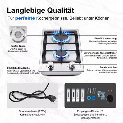 TopStrong  2-burner Stainless Steel with Automatic Flame Protection, Natural Gas Propane Built-in Gas Hob YYEUGCT-S02.