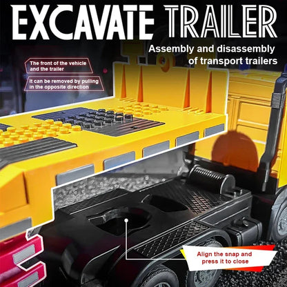 2 In 1 Rc Truck Combination Set Trailer Flat Trucks with 11Ch Excavator Engineer Vehicle 2.4G Remote Control Car Christmas Gifts.