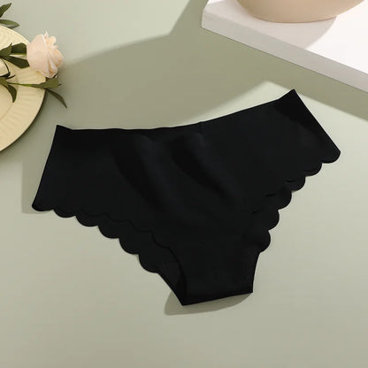 5PCS/Set Seamless Ruffle Waist Underwear for Women Sexy Ice Silk Breathable Panties Female Low Rise Stretchy Briefs Lingeries