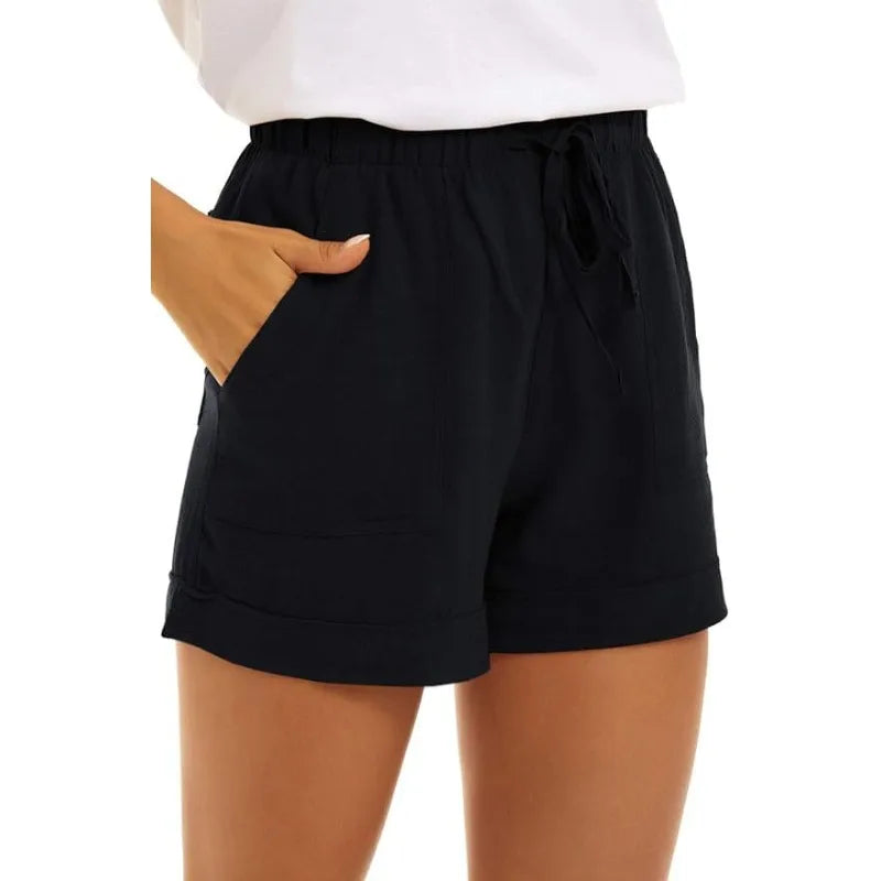 2025 Summer New Women's Shorts Loose Linen Casual Pockets Solid Color High Waist Wide Leg Pants.