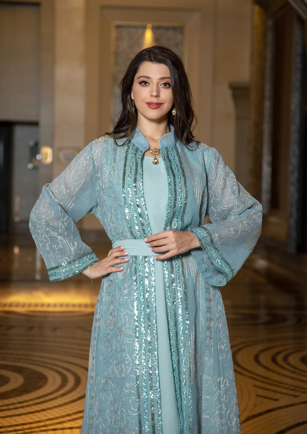 UNI Muslim Abaya Indische Anarkali Anzüge für Frau Dubai Tägliche Party Kleid Mode Langarm Gürtel Kleidung Muslimischen Robe.