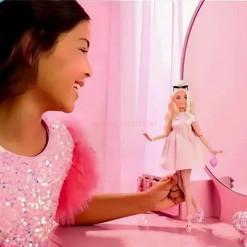 Genuine Barbie Deluxe Style Dolls Pink Dress Outfit Blond Hair Knot Bow Accessories Toys For Girls Sweet Birthday Gift In Stock.