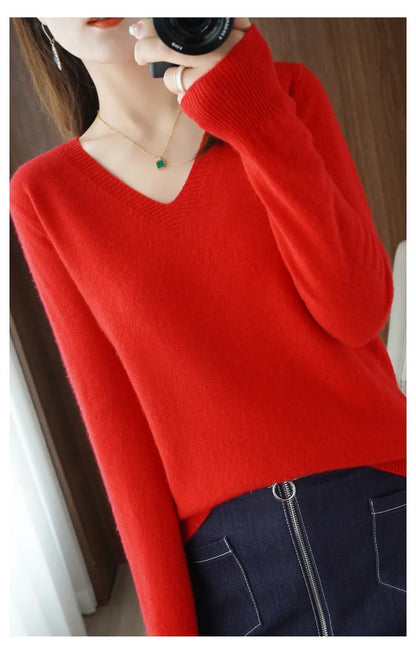 Neue Kaschmir frauen V-ausschnitt Pullover Spitze Neck Aushöhlen Design Beiläufige Gestrickte Lange Hülse frauen Pullover Herbst Und winter
